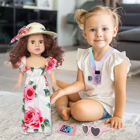 18Inch Doll Dress Set American Reborn Doll Full Body Vinyl Soft Girl Baby Doll Sunglasses Hat Camera Phone Dress Up Toys Gift https://tinyurl.com/24l8csff