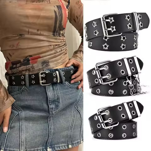 Women’s Belt  Large size Double Hole Men Belt Punk Hip Hop Rock Style Subculture Y2K Belt Punch Free Belt for Men and Women https://tinyurl.com/29er6rc8