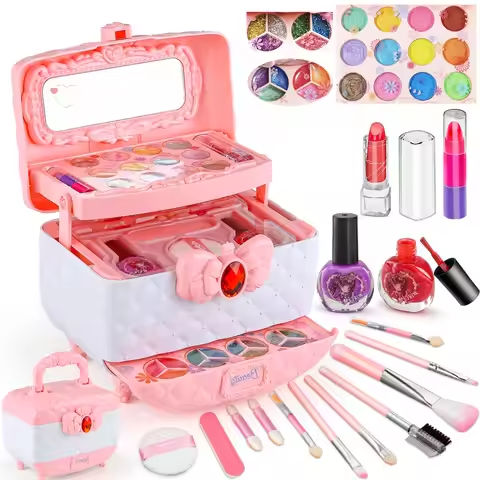 Kids Makeup Toy Kit for Girls, Washable Makeup Set Toy with Real Cosmetic Case for Little Girl, Pretend Play Makeup Beauty Set B https://tinyurl.com/26l5n3yc