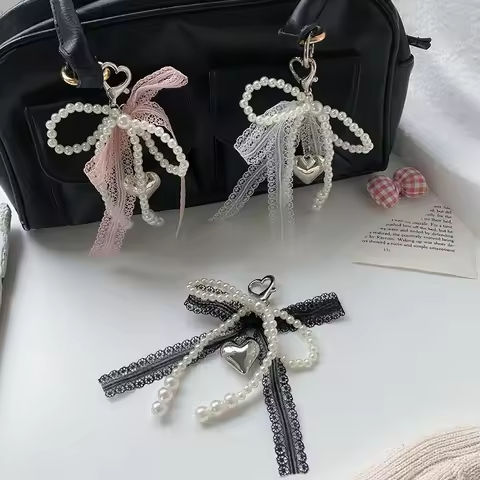 1Pcs Sweet Lace Bow Beaded Bow Keychain Phone Charm Strap Pendant For Phone Accessories Bag Hanging Cord For Women Girl https://tinyurl.com/2decxpmh