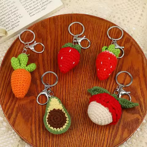 Creative Knitting Fruit Keychain for Women Girls Cute Strawberry Carrot Weaved Keyrings Bag Pendant Car Key Chain Holder Jewelry https://tinyurl.com/2ahzwhgp