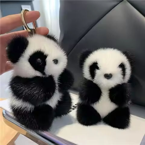 Luxury quality jewelry Cute and furry panda keychain backpack pendant versatile panda key holder for keys https://tinyurl.com/25h9uq79
