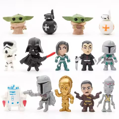 14pcs/set Darth Vader The Manda lorian DIN DJARIN Baby Yoda Skywalker R2-D2 C-3PO BB-8 Action Figure Movie Cartoon PVC Model https://tinyurl.com/2547s6f6