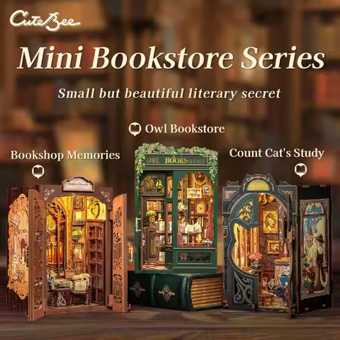 CUTEBEE DIY Book Nook Bookshop Kit Miniature Wooden Dollhouse with Light Bookshelf Insert 3D Puzzle Decor for Gift Owl Bookstore https://tinyurl.com/2bnw5bz3
