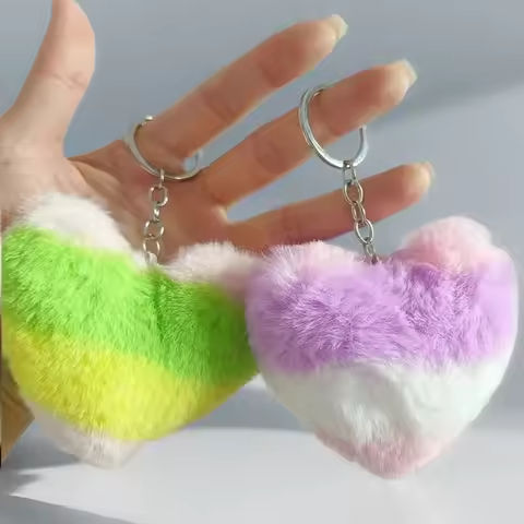 Creative for Woman Small Accessory Keyring Plush Rainbow Color Love Heart Keychain Cute Backpack Hangings Key Chain Ring Gift https://tinyurl.com/27elzvjp