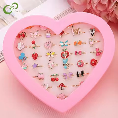 10/20/36 pcs Cute Adjustable Rings Children Girls Pretend Play Makeup Toys Cartoon Crystal Jewelry Alloy Animal Enamel Ring https://tinyurl.com/24zsarlr