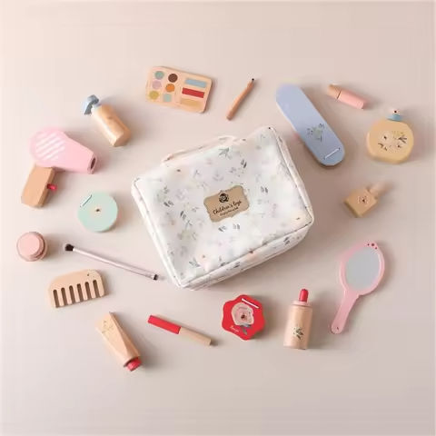 Baby Wooden Pretend Play Makeup Toys Simulation Cosmetics Set Girls Play House Hairdressing Simulation Make Up Preschool Toys https://tinyurl.com/2bk4noyk