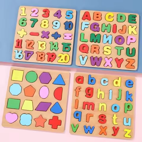 Montessori Wooden Puzzle 3D Alphabet Letters Number Matching Game Baby Kids Toys Education Learning Toy for Children 2 to 4 Year https://tinyurl.com/2cdsjlfr