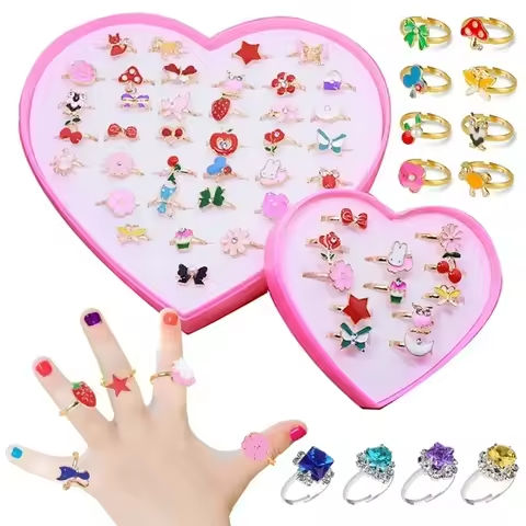 Children Princess Rings with Box Metal Adjustable Cartoon Fashion Makeup Pretend Games Girls Birthday Gifts Kids Rewards TMZ https://tinyurl.com/27wd3pj4