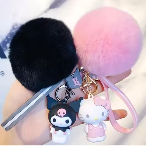 Sanrio Hello Kitty Kuromi Cute Keychain Rabbit Furball Women’s bag Necklace Keyring Gift https://tinyurl.com/23jwtbds