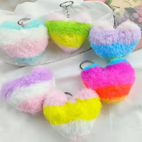 Creative Plush Rainbow Color Love Heart Keychain Backpack Hangings Keyring Small Accessory for Woman Key Chain Ring Gift https://tinyurl.com/277dlfeq