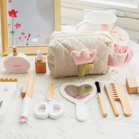 Wooden Pretend Play Makeup Toys Simulation Cosmetics Set Girls Play House Hairdressing Simulation Make Up Preschool Toys ﻿ https://tinyurl.com/23ycccal