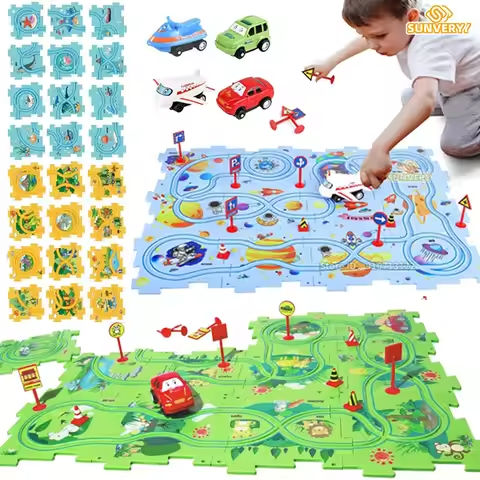 Puzzle Racer Kids Car Track Set Plastic Floor Puzzles for 3 4 5 6 Year Old Boys Montessori Toys Brain Toys 2024 NEW https://tinyurl.com/23nzwlkz