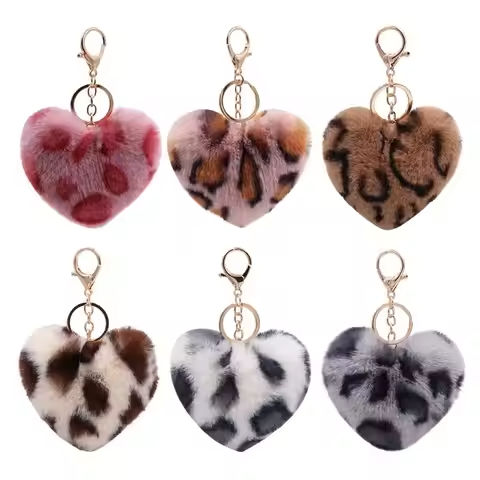 Fashion Multicolor Leopard Pattern Plush Fluffy Peach Heart Shape Pendant Keychain Cute Cartoon Key Chains Car Keyring https://tinyurl.com/23crcfgz