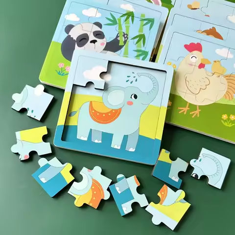 New 9 Piece Wooden Puzzle Toy Educational Cognitive Learning for Toddlers Cartoon Animals Vehicles Toddler Board Kids Gift https://tinyurl.com/23y73xz7