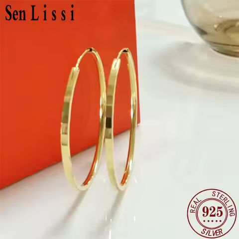 Senlissi – New Fashion18K Gold Plated Hoop Earrings For Women 925 Sterling Silver 2.0mm Fashion Earring Cерьги Kольца 3/4/5/6CM https://tinyurl.com/2aucq5z2