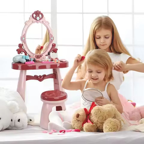 Toddler Vanity Toys for above 3 Years Old, Vanity Makeup Table with Mirror and Chair, Kids Vanity Set with Music Sound and Light https://tinyurl.com/22lxybv5