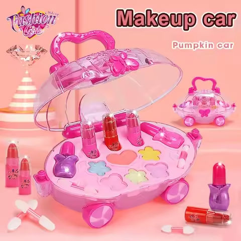 New Girls Trolley Cosmetic Princess Makeup Box Suitcase Lipstick Children Toy Children Pretend Play Baby Cosmetic Set https://tinyurl.com/24588h2r