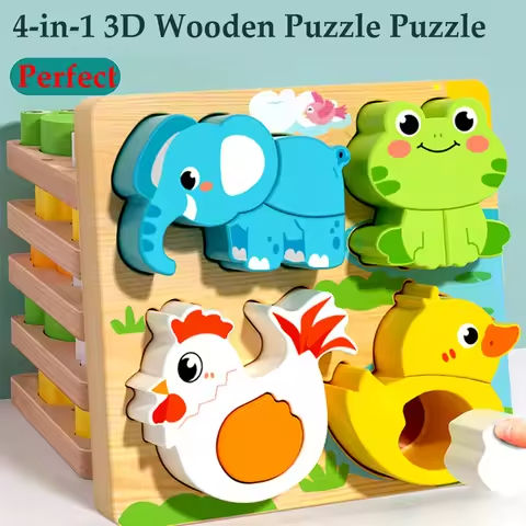4-in-1 Wooden Toys 3D Wood Puzzle Cartoon Animals Cognitive Jigsaw Puzzle Early Learning Educational Toys For Children Gift https://tinyurl.com/2c3l59wl