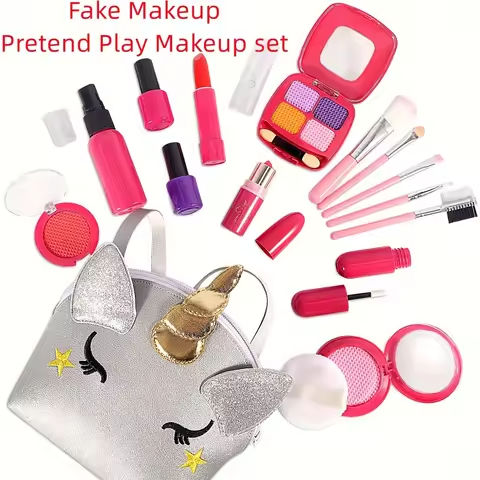 Girl Pretend Makeup for Toddlers Kids Play Makeup for Little Girls with Unicorn Purse Bag Toddler Makeup Kit Fake Make Up Toys https://tinyurl.com/2xzs6496