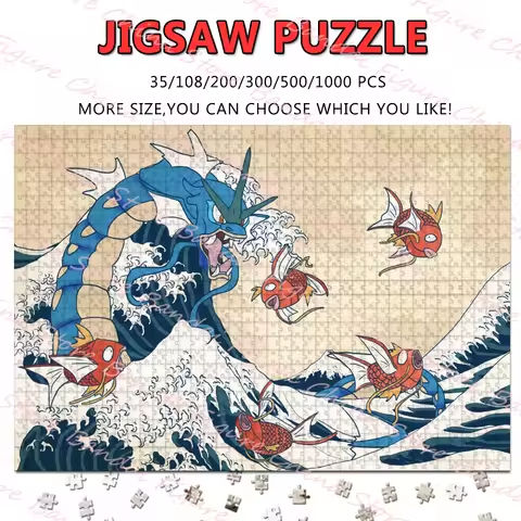 Gyarados Pokemon Monster Jigsaw Puzzles Cartoon Toys 108/200/300/500/1000 Pieces Pikachu Ukiyo-e Anime Landscape Print Puzzle https://tinyurl.com/2dhxgnbn