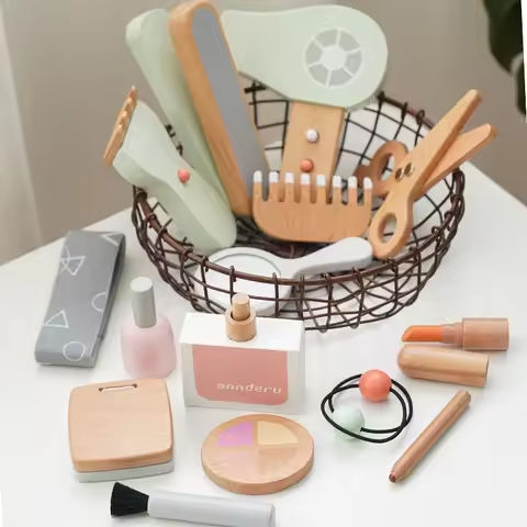 Kids Makeup Set Hairdressing Simulation Wooden Beauty Fashion Combs Hair Dryer Pretend Play Barber Makeup Kit Girl Toy https://tinyurl.com/2d92uejg