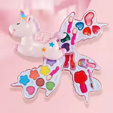 Kid Pink Unicorn Makeup Kit Box Washable Simulation Pretend Play Cosmetic Set Toys Non-Toxic Safe Bracelet  Beauty Toy Gift Girl https://tinyurl.com/2bln29do