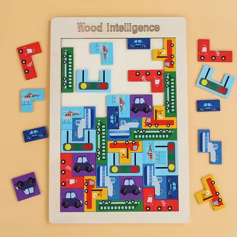 1PC Wooden Block Puzzle Versatile Animal Intelligence Block Puzzle Game Traffic 3D Puzzle Board Children’s Education Puzzle Toys https://tinyurl.com/22slxbav