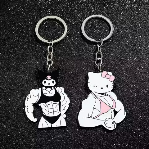 Sanrio Kuromi Hello Kitty Keychain Funny Muscle Anime Figure Keychain Girls Backpack Pendant Jewelry Accessories https://tinyurl.com/23fwgc7z