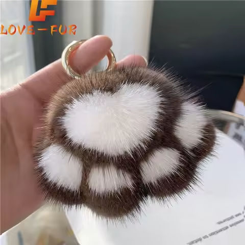 Pendant Keyrings Gift Plush Cute Cat Claw Real Mink Fur Keychain Women Bag Ornaments Small Paw Toy Soft Pom Pom Ball Car Key https://tinyurl.com/28ye6l4h